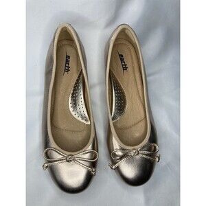 Gold Ballet Flats Shoes 6.5 Gold Round Toe Bow Slip On Flat Preppy Twee Glam